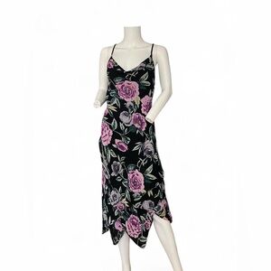 American Vintage Black Slip Dress with Purple Rose Print